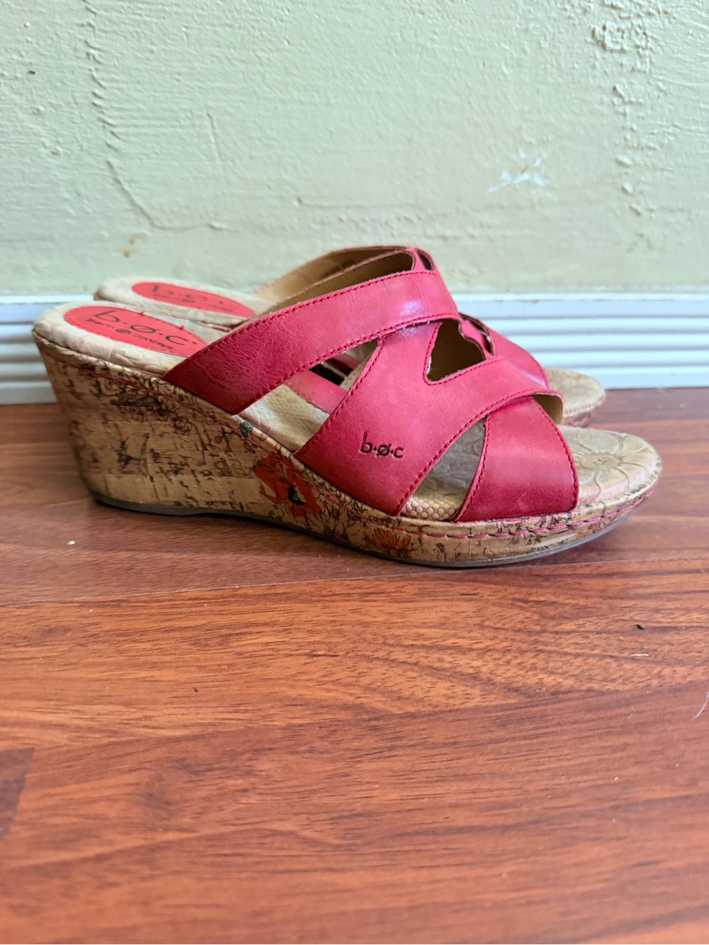 boc Red Pink Cork Wedge Slide Sandals
